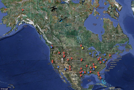 Maps of known drone bases